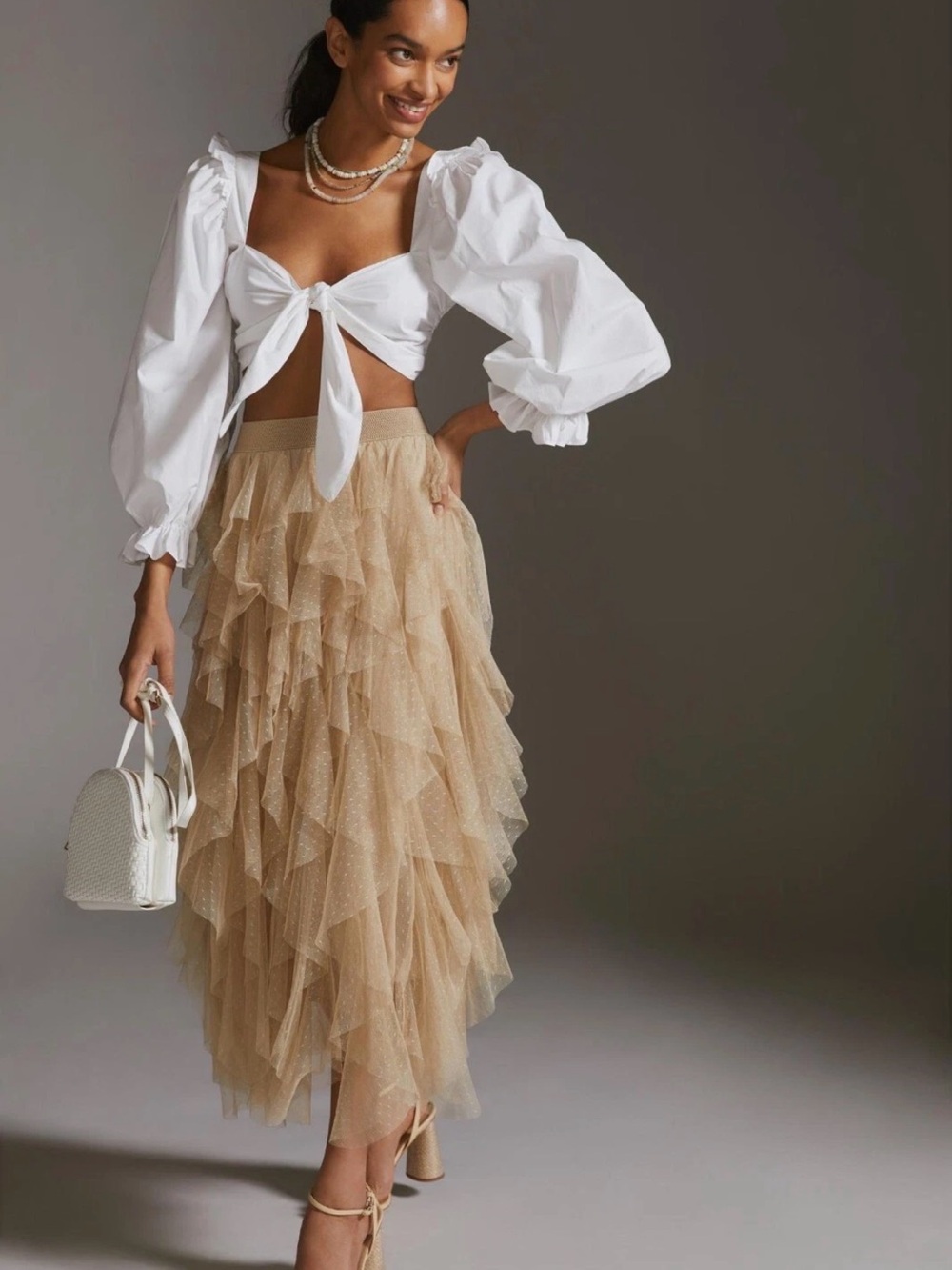 Anthropologie Chéri Ruffled Tulle Midi Skirt in Moss - 3X - NWT
